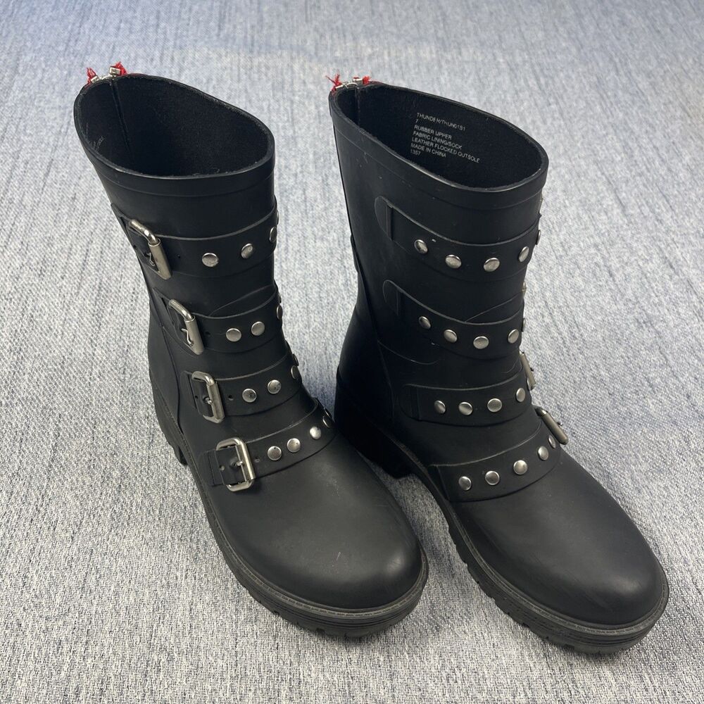 Steve Madden Thunder Women's Black Rubber Boots Size 7 Rain Boots